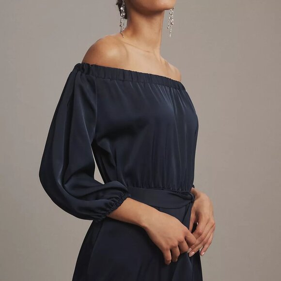 NWT | Sachin + Babi Kai Dress Midnight Blue‎ Off The Shoulder Long Sleeve Midi - Picture 3 of 6